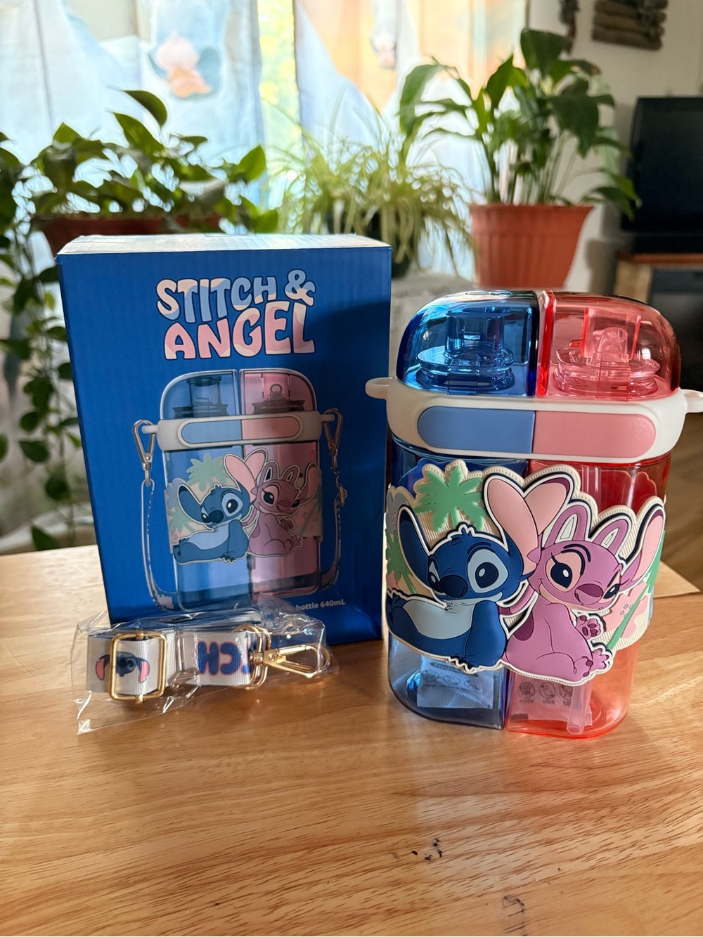 Love Stitch Kids Water Bottle - Blue and Pink Stitch & Angel